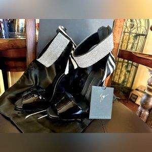 New Giuseppe Zanotti Crystal Zebra Print Pony Stiletto Sandals